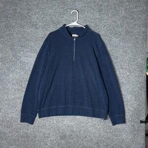 Faherty Quarter Zip Pullover Mens XL Navy Blue Textured Knit Sweater